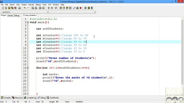 C Practical and Assignment Programs-Classification of students Lecture # 9