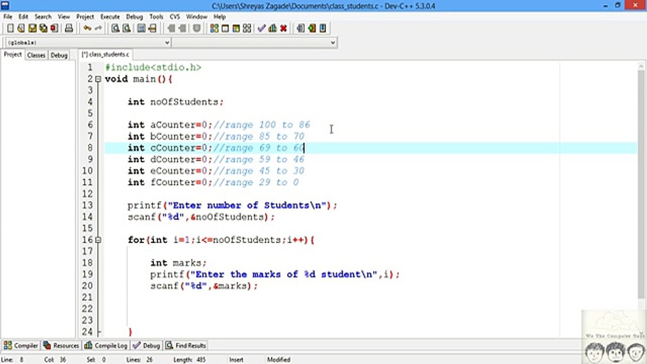 C Practical and Assignment Programs-Classification of students Lecture # 9