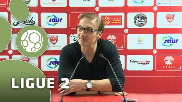 Conférence de presse Nîmes Olympique - Havre AC (3-3) : José PASQUALETTI (NIMES) - Erick MOMBAERTS (HAC) - 2014/2015
