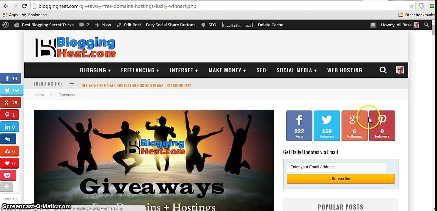 BloggingHeat 1st Giveaway - 3 Free Domains + Hostings for a Year