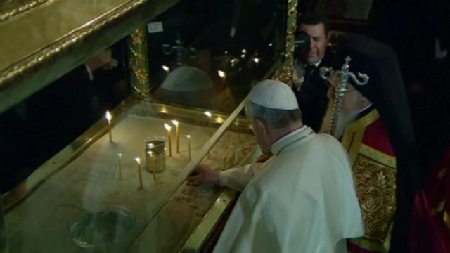 Pope greets Orthodox patriarch in Istanbul