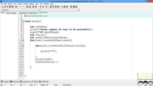 C Practical and Assignment Programs-Pattern Printing Lecture# 15