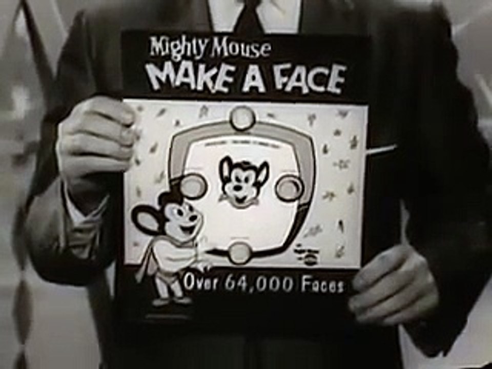 VINTAGE M I G H T Y M O U S E COMMERCIAL FOR POST CEREAL ~ MAKE A FACE TOY PROMOTION