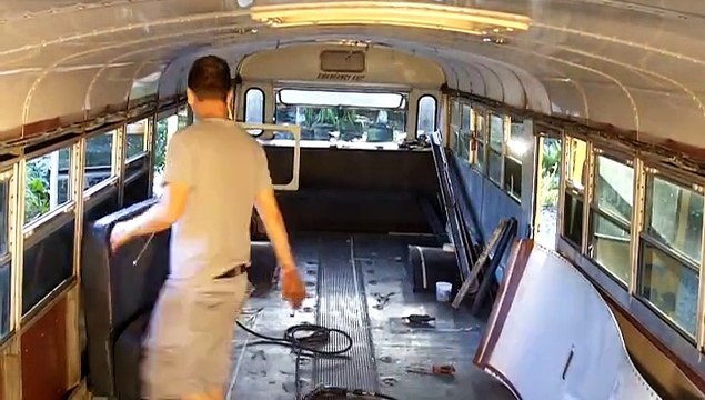 Converting a School Bus Into a Tiny House On Wheels Removing the Interior Panels and Roof