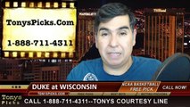 Wisconsin Badgers vs. Duke Blue Devils Free Pick Prediction NCAA College Basketball Odds Preview 12-3-2014