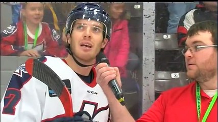 Hockey player says "Meows" in an Intermission Interview... 7 times!