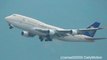 Hong Kong Airport. Boeing 747-400 Freighter Saudia Cargo. Takeoff