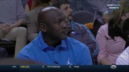 Скачать видео: Reaction of Michael Jordan when Kemba Walkers embarrasses Nikola Mirotic with a killer crossover