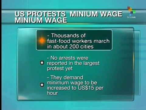 US fast-food workers marched to demand an increased minimum wage