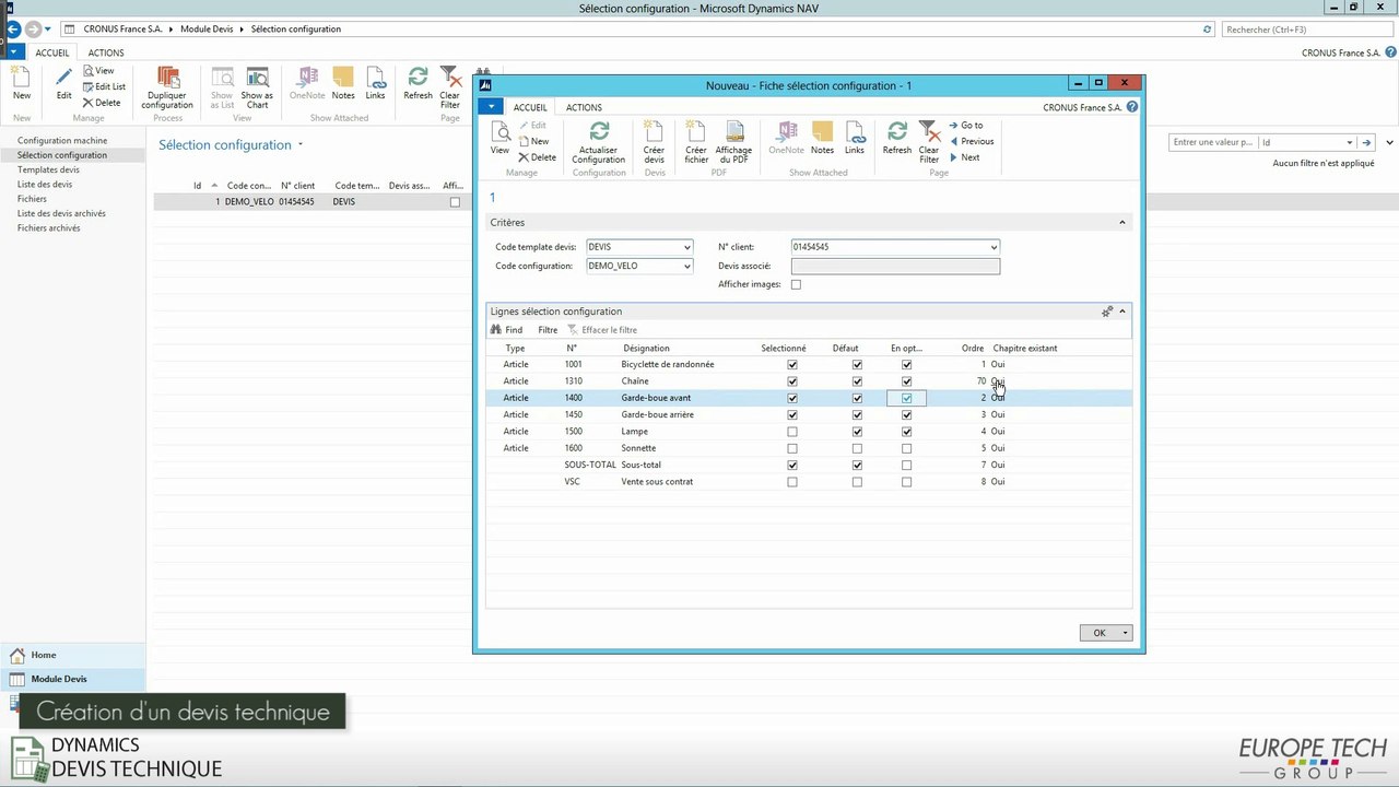 Dynamics Devis Technique - Démonstration du vertical Microsoft Dynamics NAV