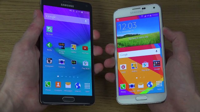 Samsung Galaxy S5 Android 5.0 Lollipop vs. Samsung Galaxy Note 4 4.4 KitKat - Which Is Faster (4K)