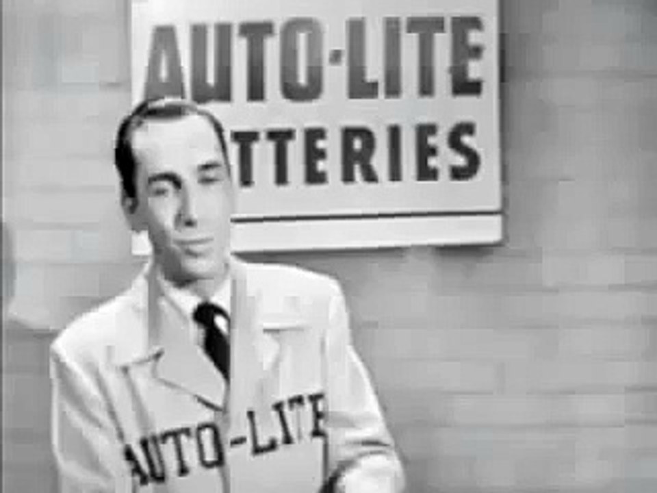 VINTAGE 1952 AUTOLITE BATTERY COMMERCIAL ~ WATCH THE 2nd ANNOUNCER SCREW UP HER LINES