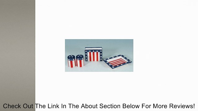Decorative Americana Red White + Blue Salt Pepper Napkin Holder Spoon Rest Set Review
