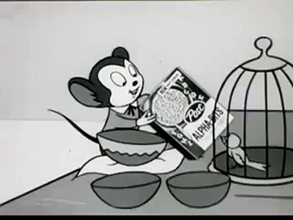 A MOUSE SELLING AN OAT BASED CEREAL ~ VINTAGE ALPHA BITS COMMERCIAL