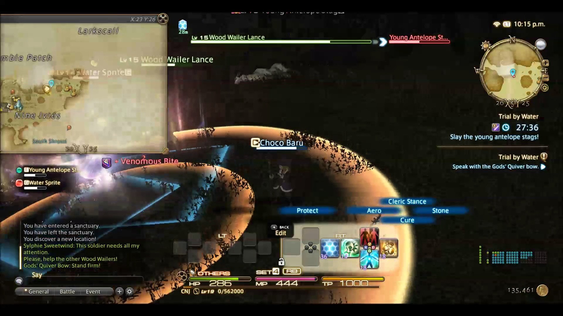 FFXIV gameplay part 2, mission Trial by water, fight antelopes