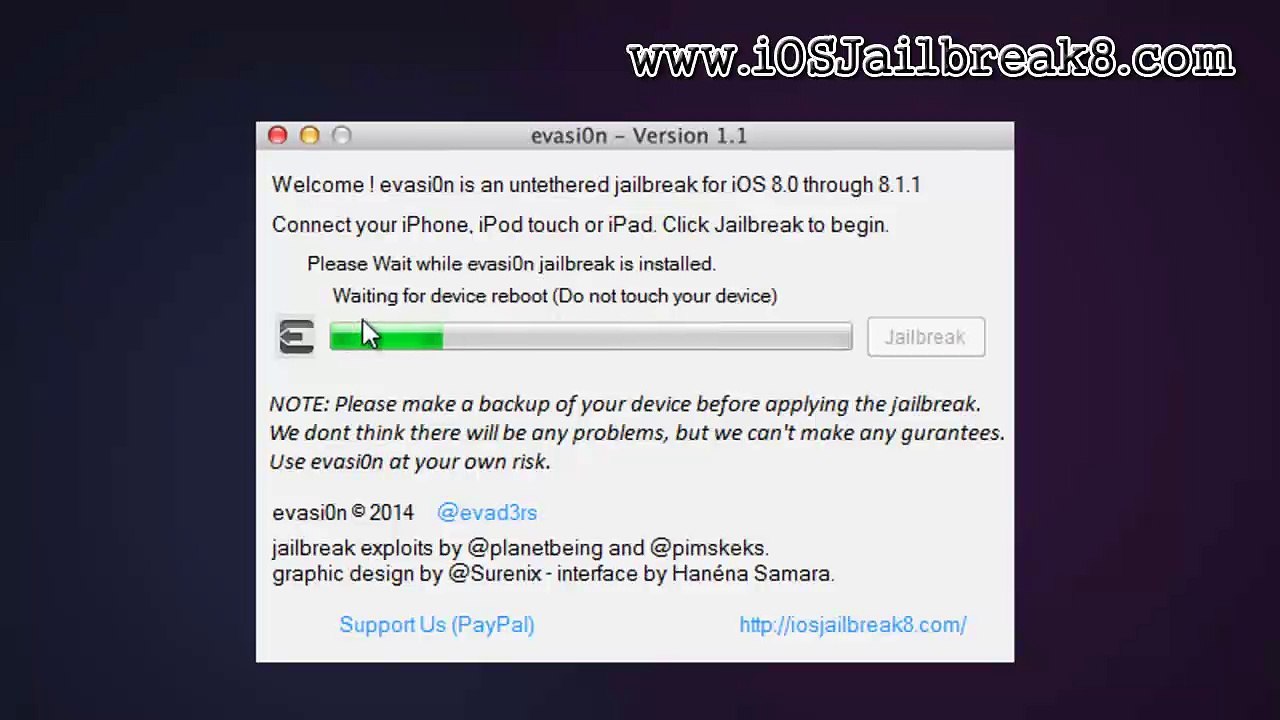 Download Free untehered evasion 1.0 ios 8.1.1 jailbreak for iPhone, iPad, ipod