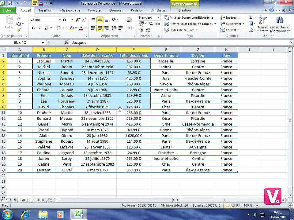 003-Sélectionner des cellules - Formation intégrale sur Excel 2010