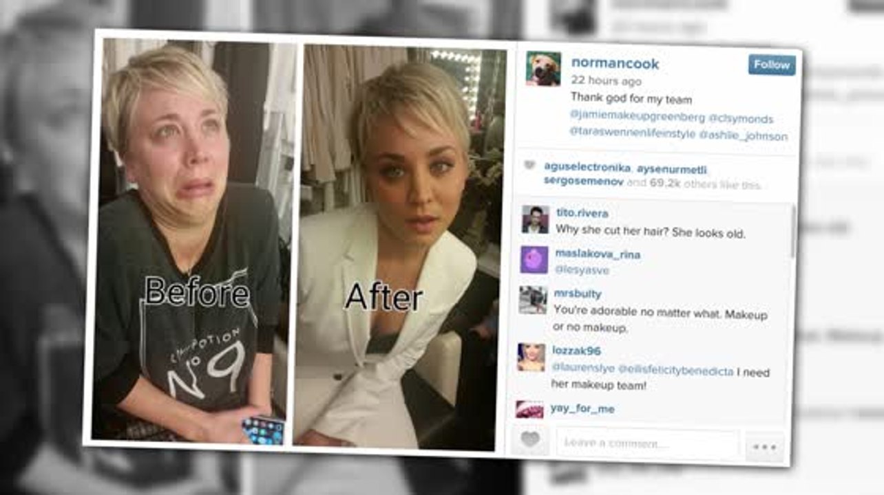 Der Big Bang Theory Star Kaley Cuoco zeigt ein vorher-nachher Bild