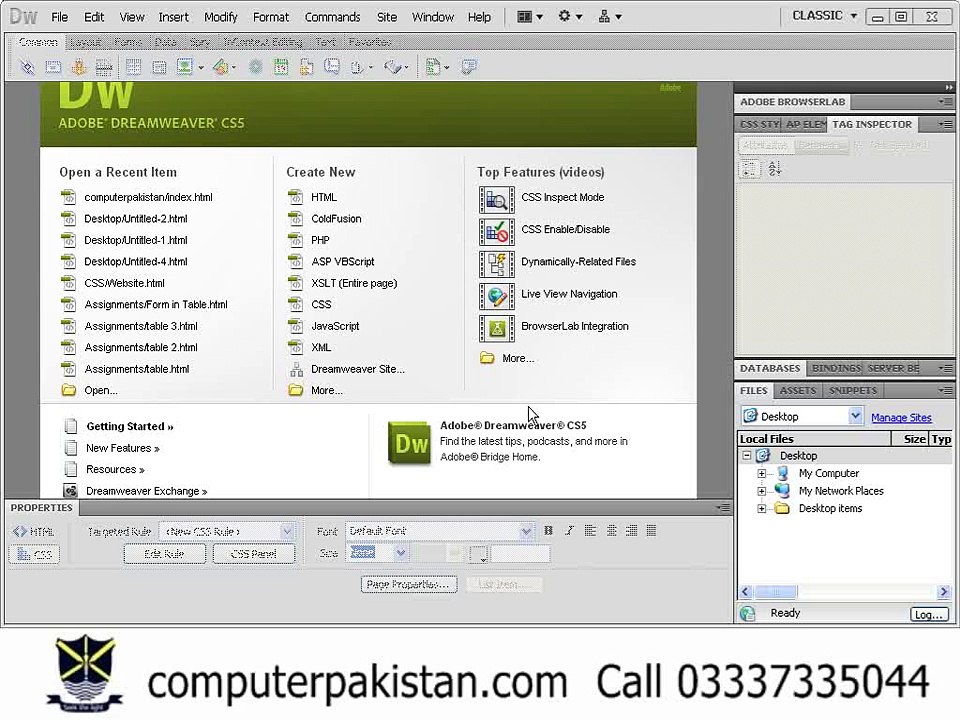 Dreamweaver CS, Urdu Tutorials, Class 02