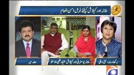 live interview of Malala and Kailash Satyarthi receive joint Nobel award with hamid mir