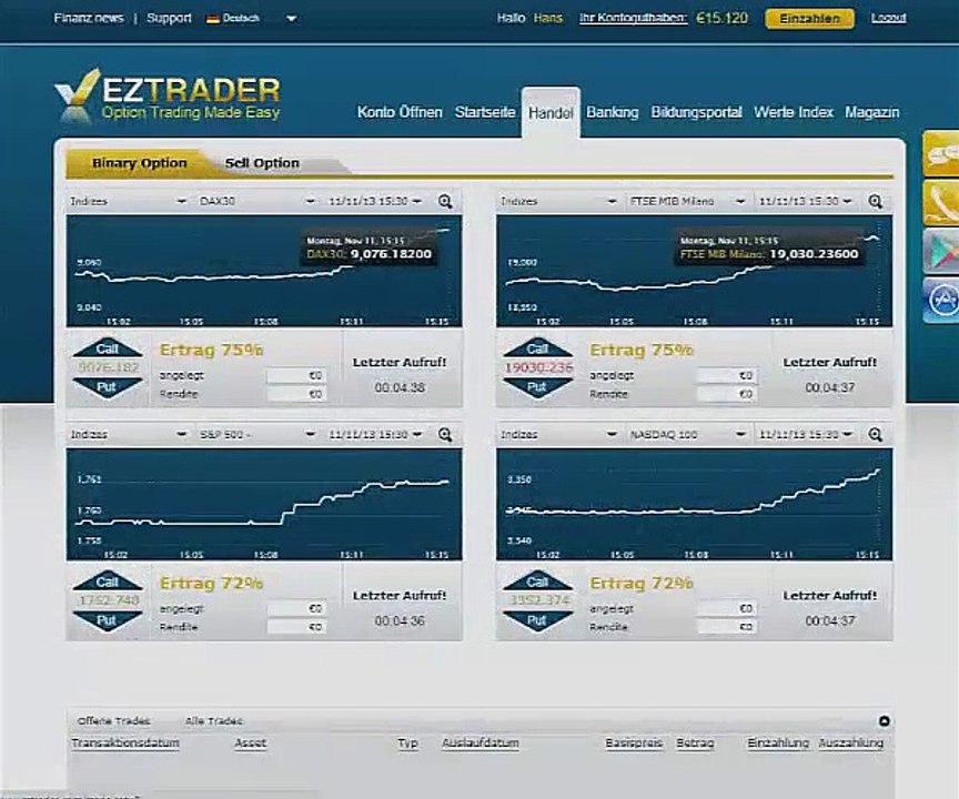 EZTrader binären Optionen Demo ▶ Deutsche