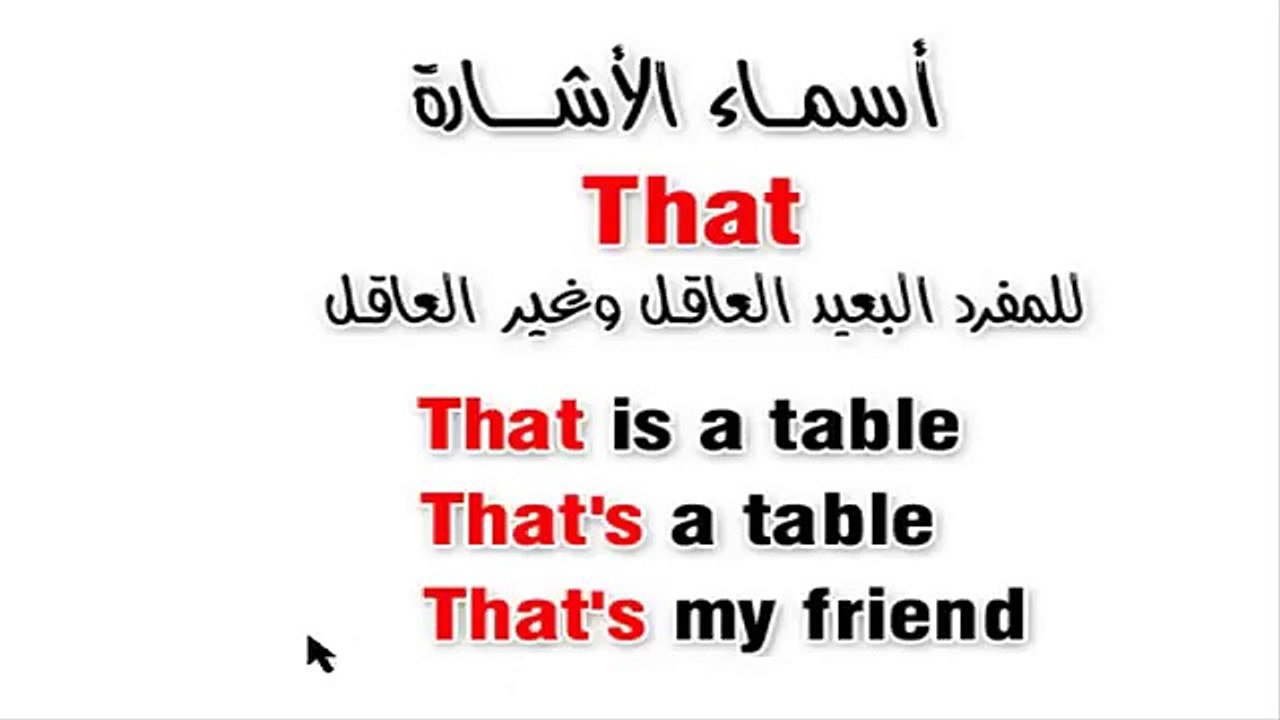 كورس تعلم اللغة الإنجليزية المستوي الأول الجزء 5 أسماء الإشارة