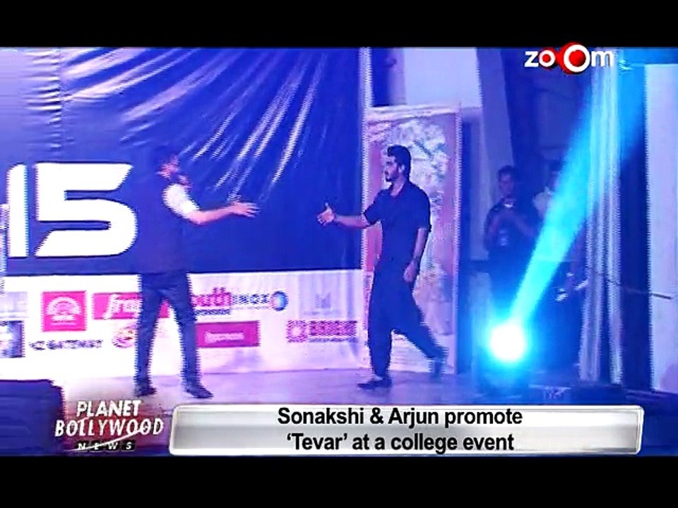 Arjun Kapoor and Sonakshi Sinha promote Tevar movie at a college event
