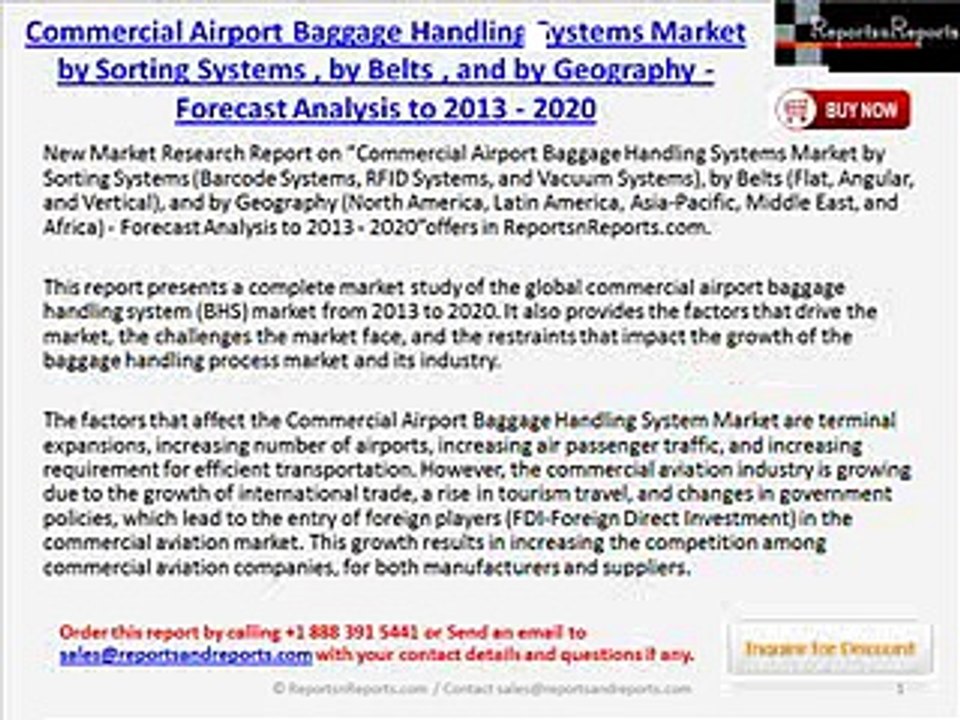Worldwide Commercial Airport Baggage Handling Systems Industry Trends & Forecasts to 2020