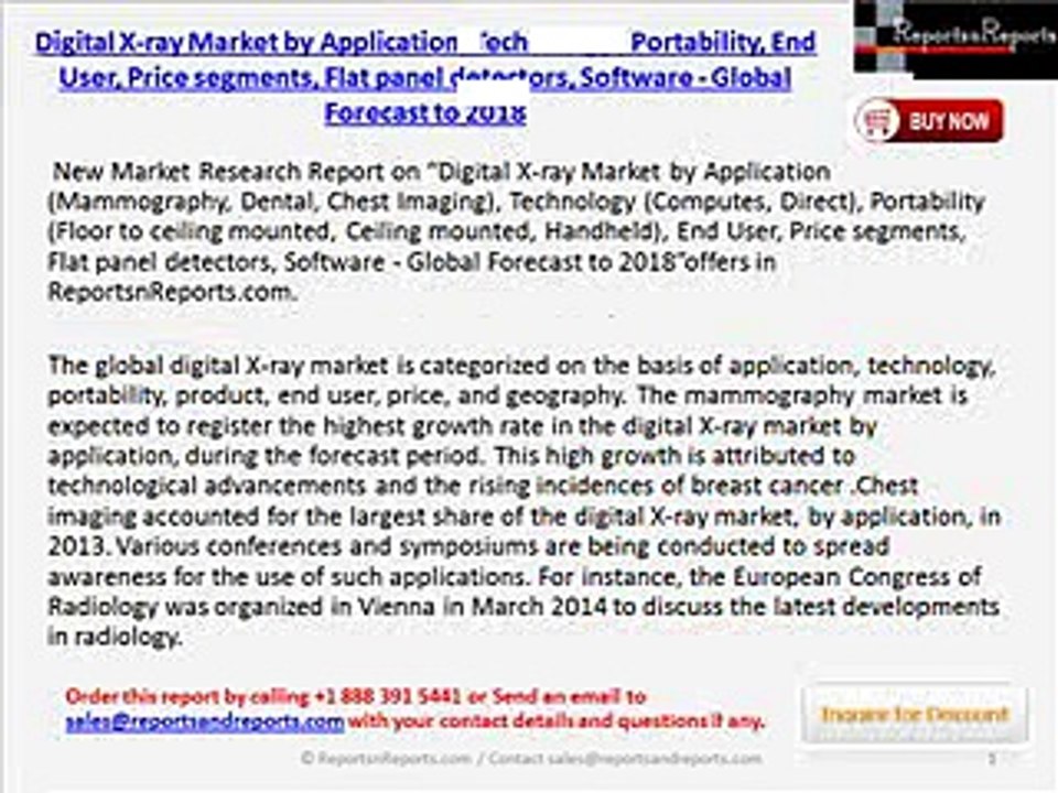 Worldwide Digital X-ray Industry Trends & Forecasts to 2018