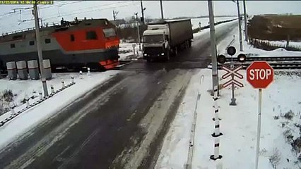 Scary Crash Two Trains Tear Truck in Russia
