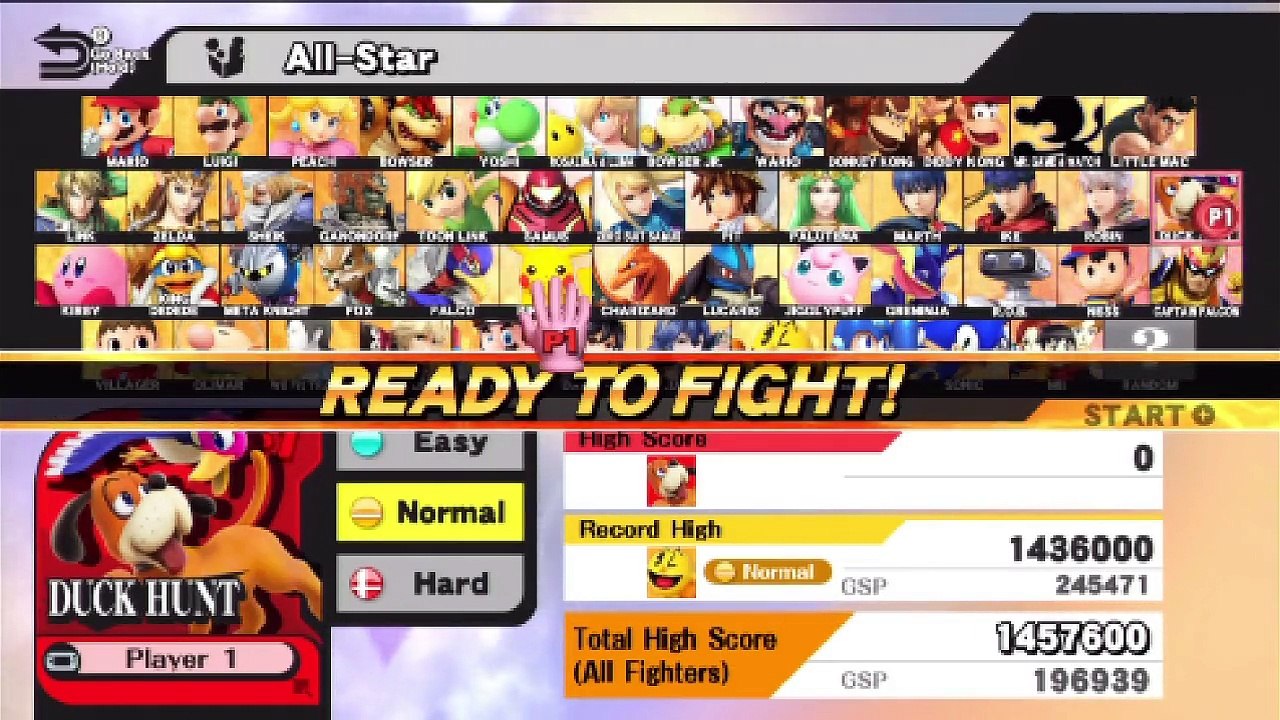 Super Smash Bros. For Wii U All-Star Mode Let's Play / PlayThrough / WalkThrough Part - Playing As Duck Hunt