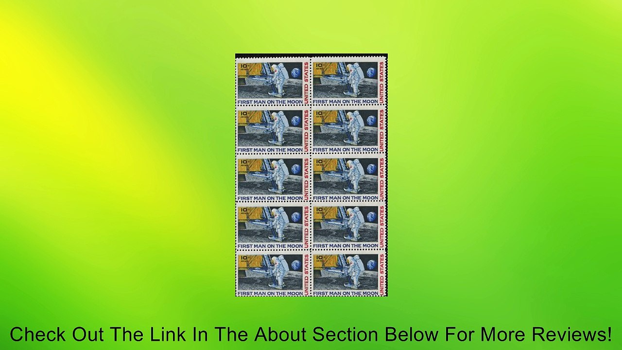 FIRST MAN ON THE MOON ~ NEIL ARMSTRONG ~ SPACE ~ MOON LANDING ~ NASA ~ AIRMAIL #C076 Block of 10 by 10� US Postage Stamps Review
