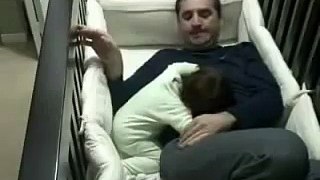 Most Fuuny-Dad sleeps in baby crib