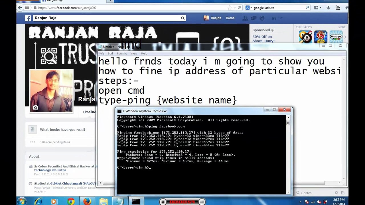 how to find ip address of particular website with the help of cmd By-Ethical Hacker Ranjan Raja