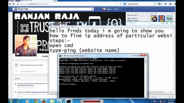 how to find ip address of particular website with the help of cmd By-Ethical Hacker Ranjan Raja