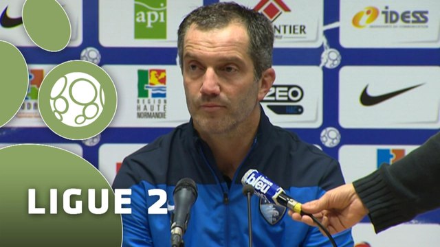 Conférence de presse Havre AC - Stade Lavallois (0-1) : Erick MOMBAERTS (HAC) - Denis ZANKO (LAVAL) - 2014/2015