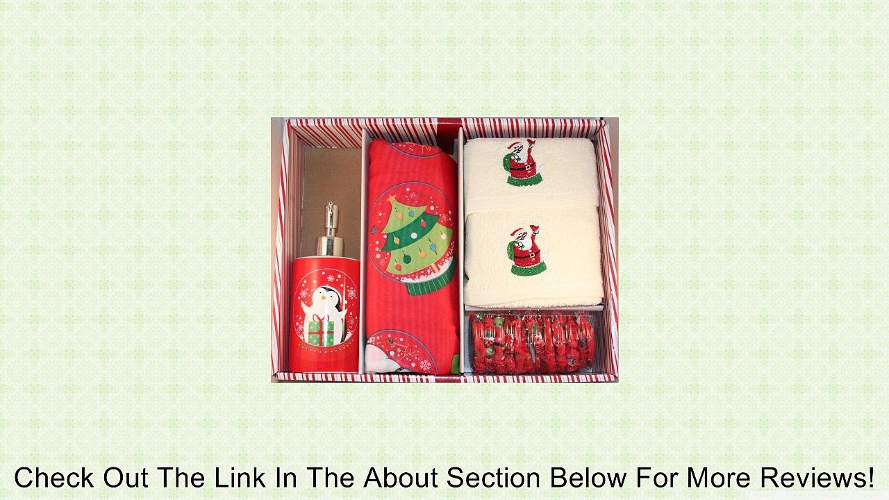 Santa's Globe Shower Curtain Set w/ hooks, lotion pump and 2 hand towels Review