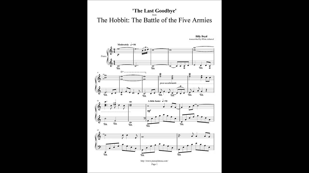 The Hobbit Piano Cover - The Last Goodbye - Billy Boyd