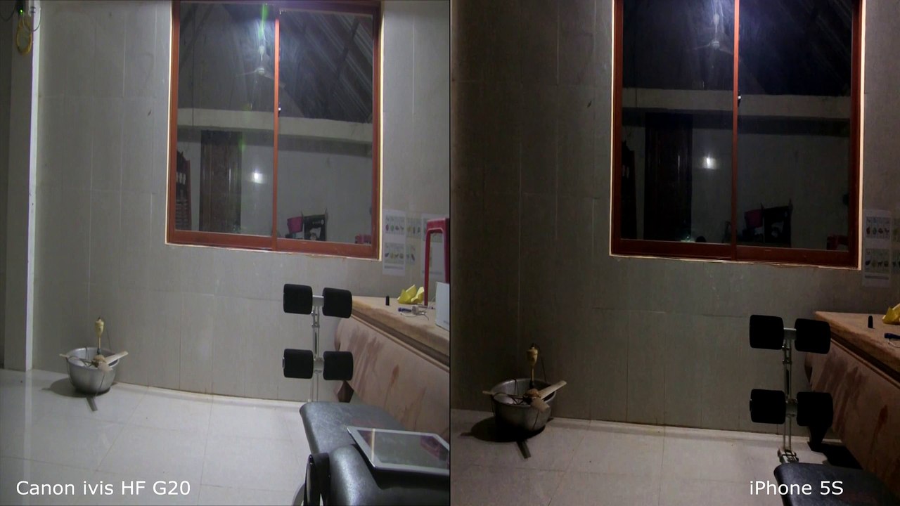 Compare iPhone 5S vs Canon HF G20 camera in low light