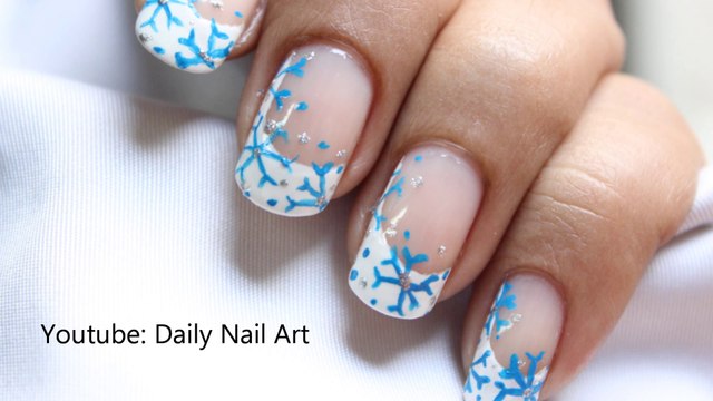 Easy Snow Nail Art - Snowflake Nails Winter Snow Nail design Let It Snow White Winter