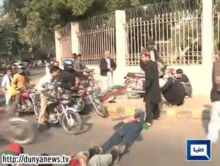 PTI Dharna -Lahorites Strike against TTPTI terrorists when a Motorcyclist runs over protesting TTPTI worker near GPO Chowk in Lahore