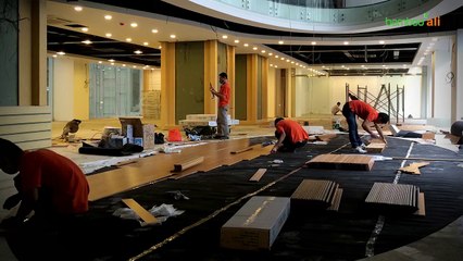 Thi công sàn gỗ tre tại Leo Fitness - P1