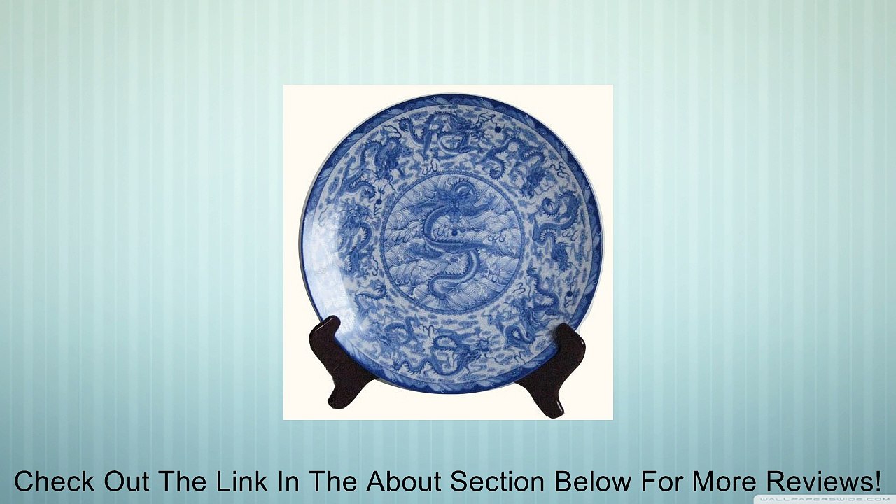 Oriental Furnishings 14" Exotic Chinese Porcelain Plate in Blue & White Dragon with Stand. Review