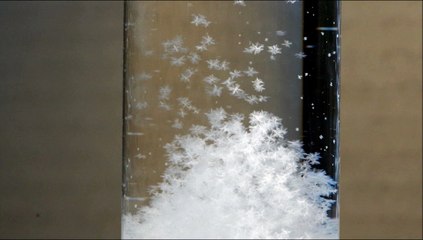 Snow falls in a storm glass
