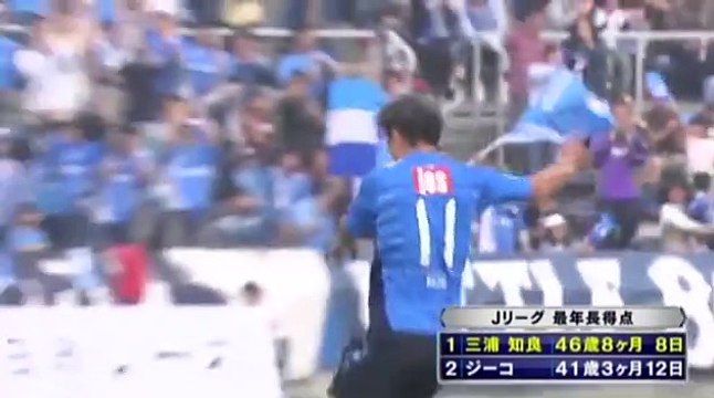 Kazuyoshi Miura scores header for Yokohama aged 46