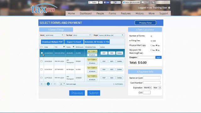 Submit Forms and Payment | 1099-DIV, IRS 1099 MISC forms | Tax Videos ,1099-A , e-file 1099, e-file 1099-misc | IRS Approved