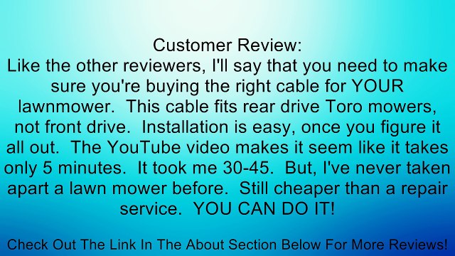 GENUINE OEM TORO PARTS - CABLE-TRACTION 105-1844 Review