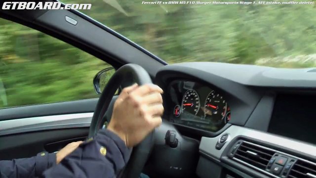 Ferrari FF vs tuned BMW M5 F10 (Burger Motorsports Stage 1, AFE intake, muffler delete)