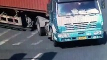 Lucky Cyclist after being run over by  truck