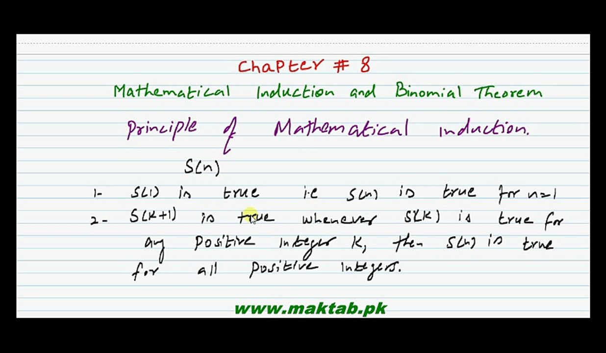 FSc Math Book1, Ch 8, LEC 2 Principle of Mathematical Induction